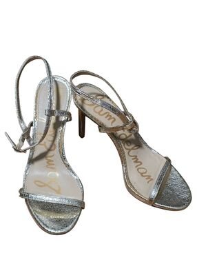 Sam Edelman Silver Dara Croc Embossed High Heel Strappy Open Toe Sandals Size 7